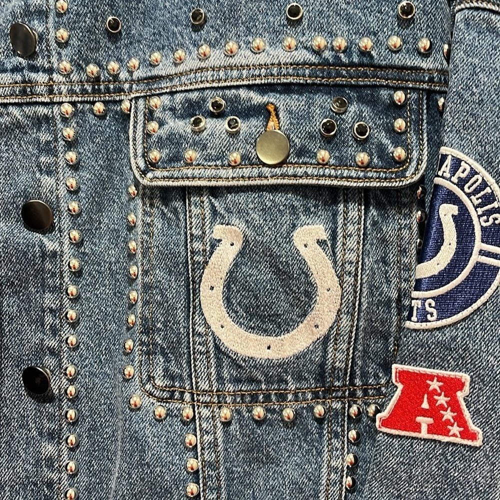 NWT NFL G-III 4her Carl Banks Game Ball Denim Jacket Indianapolis Colts patches - Picture 5 of 13